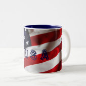 米国国旗マグカップ星とストライプ赤、白、青 ツートーンマグカップ (正面右)
