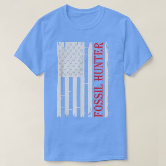 米国国旗メガロドンの歯サメ化石ハンター Tシャツ (デザイン正面)