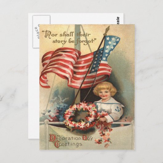 米国国旗リース船ボーイ制服メモリアルデー ポストカード (正面/裏面)