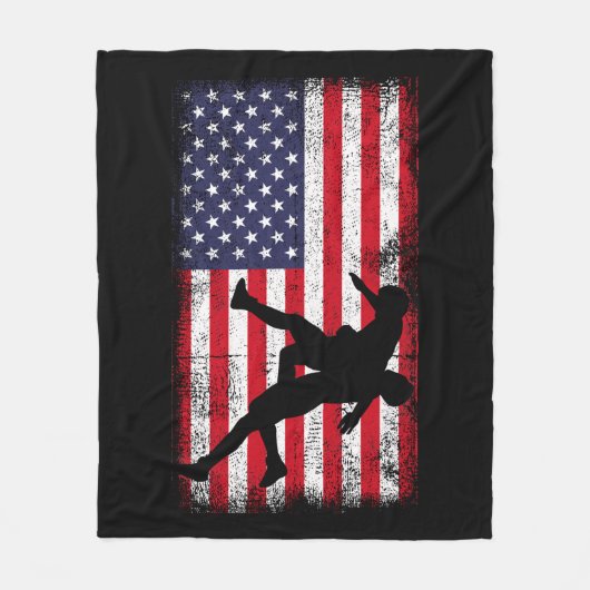 米国国旗レスリングアメリカ国旗のレスリングレスル フリースブランケット (正面)
