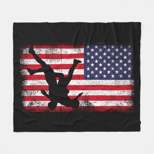米国国旗レスリングアメリカ国旗のレスリングレスル フリースブランケット (正面(横))