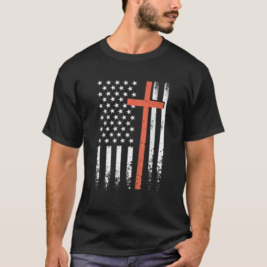 米国国旗ヴィンテージクリスチャン・クロスパトリオ4 Tシャツ (正面)