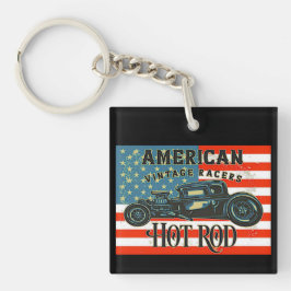 米国国旗ヴィンテージ改造車  キーホルダー