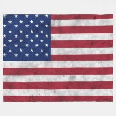 米国国旗ヴィンテージ赤白青アメリカ愛国心 フリースブランケット (正面(横))