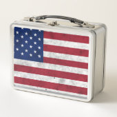 米国国旗ヴィンテージ赤白青アメリカ愛国心 メタルランチボックス (正面)