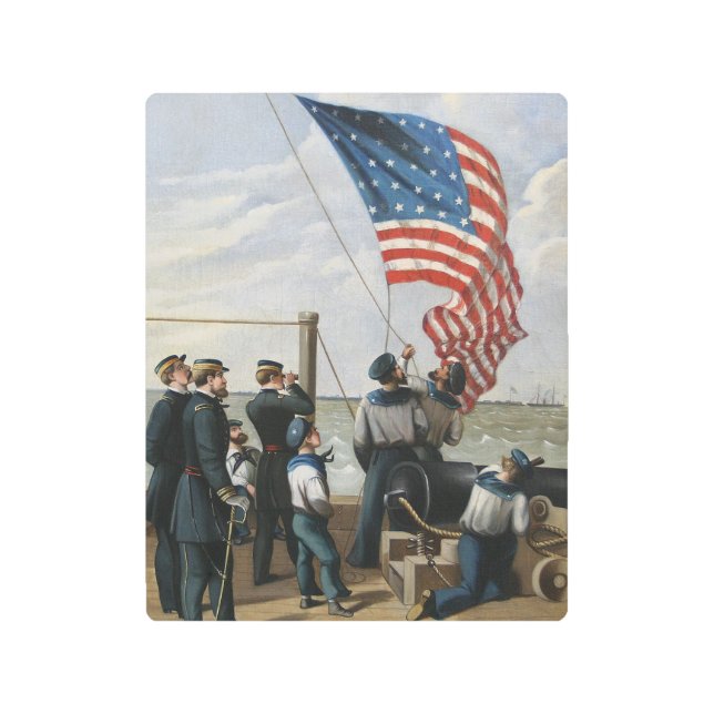 米国国旗ヴィンテージ軍隊ネイビー絵を描ズ・アート メタルプリント (正面)