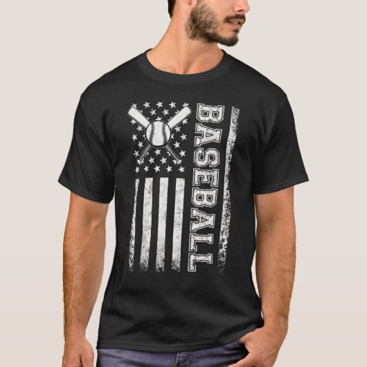 米国国旗ヴィンテージ野球国旗 Tシャツ (正面)