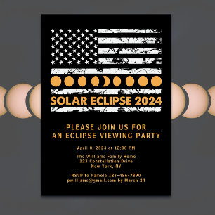 米国国旗太陽のの合計Eclipse 4/8/24表示パーティー 招待状