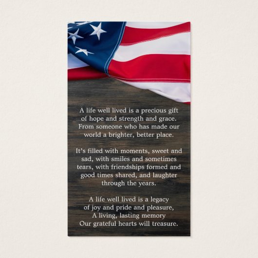 米国国旗悔やみや弔慰記念葬式祈りの言葉カード (裏面)