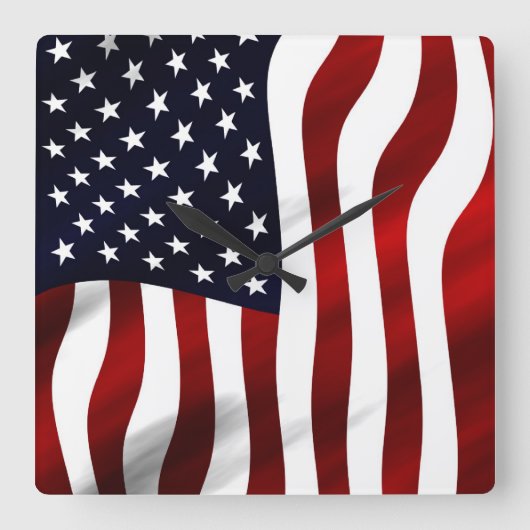 米国国旗愛国独立記念日 スクエア壁時計 (正面)