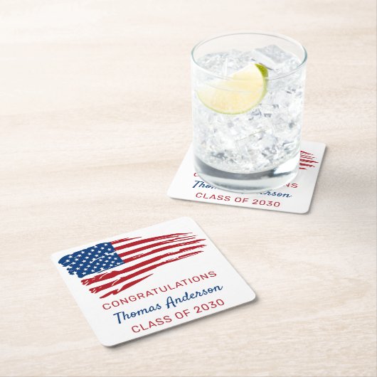 米国国旗愛国軍隊卒業 スクエアペーパーコースター (インサイチュ)