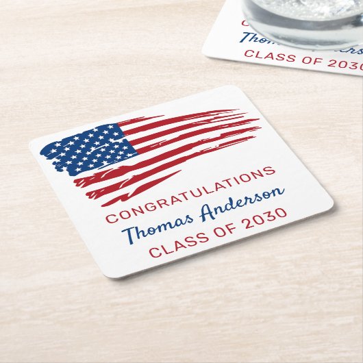 米国国旗愛国軍隊卒業 スクエアペーパーコースター (アングル)