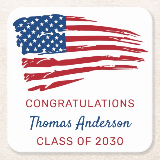 米国国旗愛国軍隊卒業 スクエアペーパーコースター (正面)