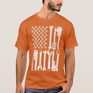 米国国旗整備士レンチ愛国自動車技術 Tシャツ