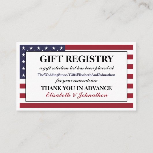 米国国旗結婚のギフト登録簿 エンクロージャーカード (正面)