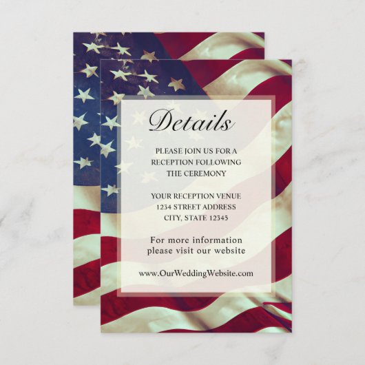 米国国旗赤白青アメリカ愛国心結婚の エンクロージャーカード (正面/裏面)