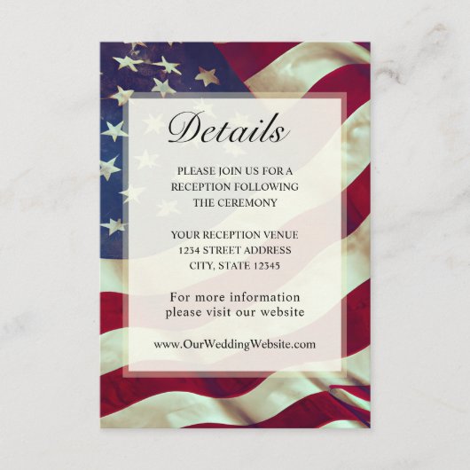 米国国旗赤白青アメリカ愛国心結婚の エンクロージャーカード (正面)