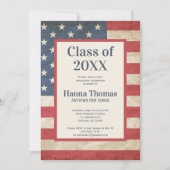 米国国旗軍隊愛国的ヴィンテージ卒業 招待状 (正面)