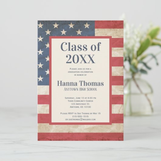 米国国旗軍隊愛国的ヴィンテージ卒業 招待状 (スタンド正面)