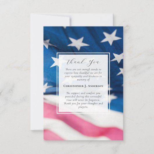 米国国旗軍隊愛国的悔やみや弔慰写真葬儀 サンキューカード (正面)