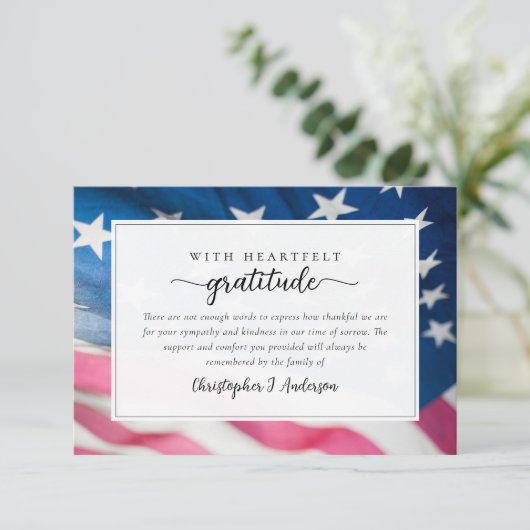 米国国旗軍隊愛国的悔やみや弔慰葬儀 サンキューカード (スタンド正面)
