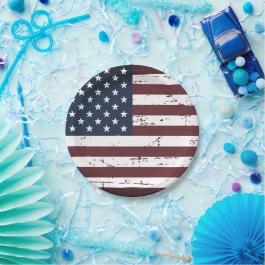 米国国旗軍隊愛国的赤白青 ペーパープレート (パーティー)