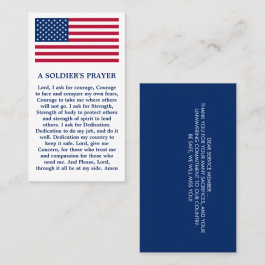 米国国旗軍隊A兵士の祈りの言葉 名刺 (正面/裏面)