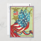 米国国旗金ゴールドスターイーグルメモリアルデー ポストカード (正面/裏面)