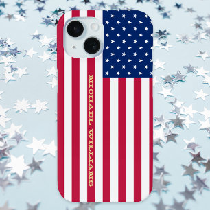 米国国旗金ゴールドモノグラム愛国心アメリカスタイリッシュ人 iPhone 15ケース