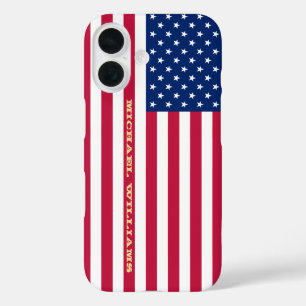 米国国旗金ゴールドモノグラム愛国心スタイリッシュ iPhone 16ケース