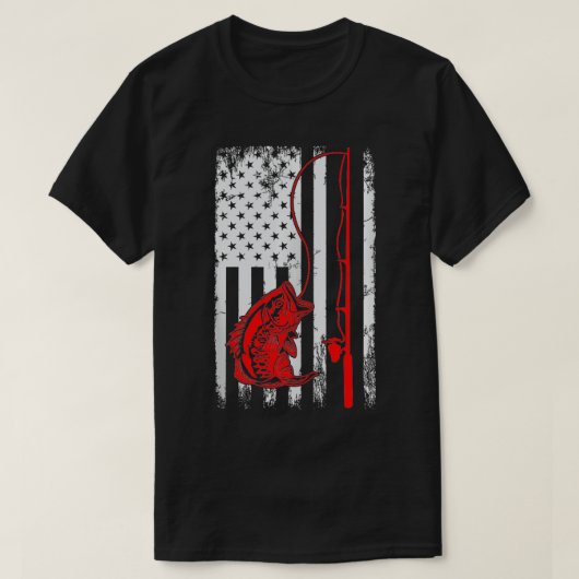 米国国旗魚釣りロッドベース魚釣りヴィンテージFis Tシャツ (デザイン正面)