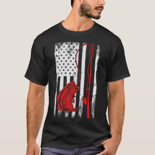 米国国旗魚釣りロッドベース魚釣りヴィンテージFis Tシャツ