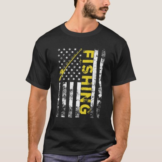 米国国旗魚釣りロッドUSA愛国 Tシャツ (正面)