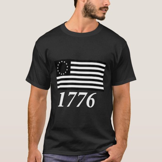 米国国旗1776白黒 Tシャツ (正面)