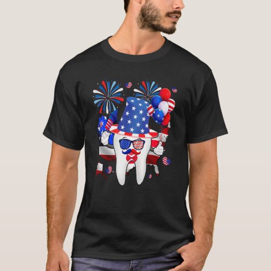 米国国旗7月4日アメリカ歯科医師歯科医師助手 Tシャツ (正面)