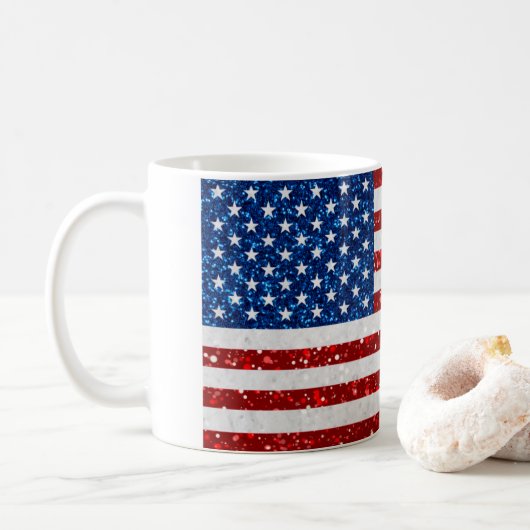米国国旗7月4日グリッター コーヒーマグカップ (ドーナツ)