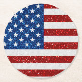 米国国旗7月4日グリッター ラウンドペーパーコースター (正面)
