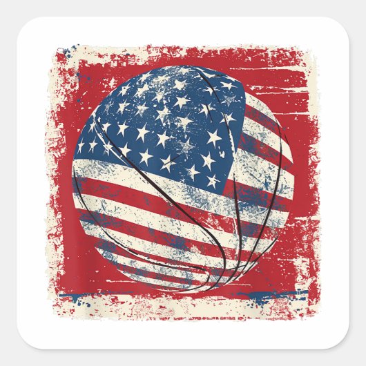 米国国旗7月4日バスケットボール スクエアシール (正面)