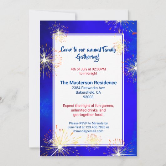 米国国旗7月4日ファミリー懇親会 招待状 (裏面)