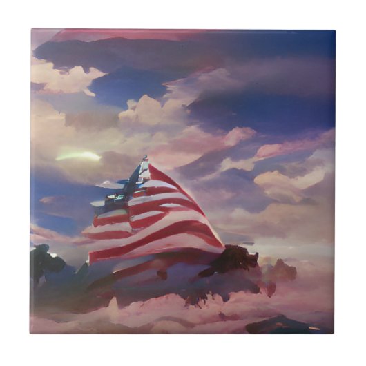 米国国旗7月4日メモリアルデー抽象芸術デジタルアート タイル (正面)