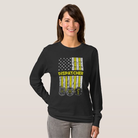 米国国旗911オペレーター派遣元警察火災 Tシャツ (正面フル)