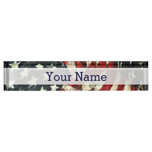 米国国旗 – カモフラージュ デスクネームプレート (正面)