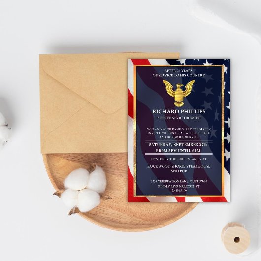 米国国旗/ゴールデンイーグル軍隊除・売却パーティー請求書 招待状