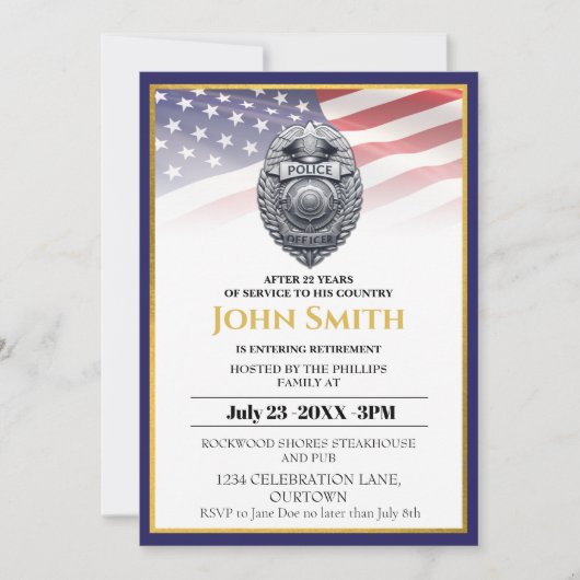 米国国旗/ゴールデンポリス役員退職パーティー 招待状 (正面)