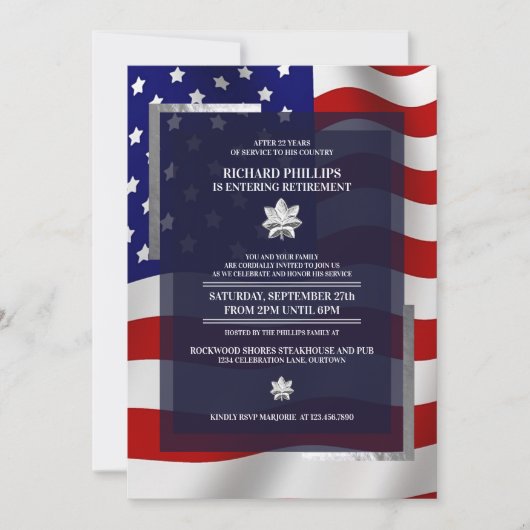 米国国旗/シルバーオークリーフ軍隊退職パーティー 招待状 (正面)