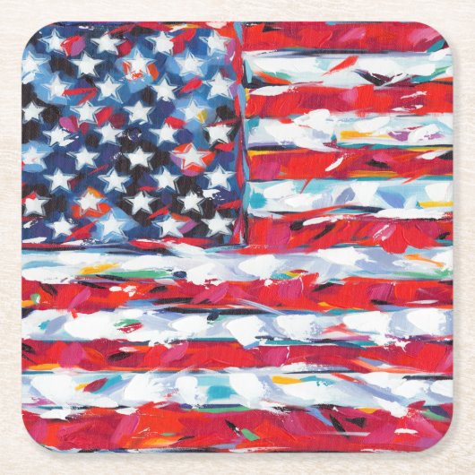 米国国旗 スクエアペーパーコースター (正面)