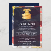 米国国旗 |バッジシールド軍隊退職パーティー 招待状 (正面/裏面)