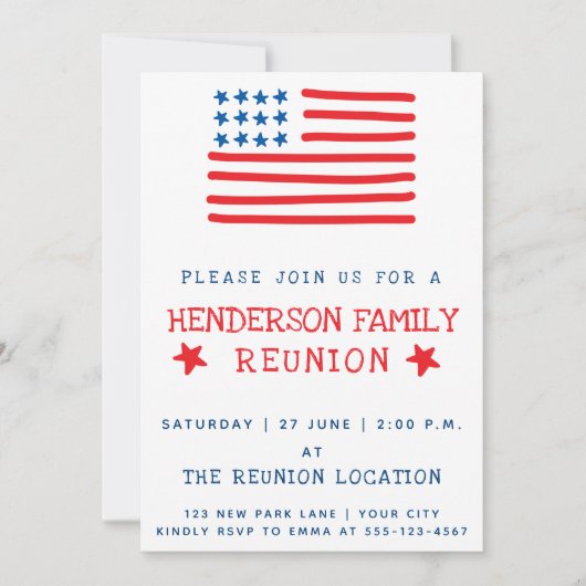 米国国旗 |ファミリ懇親会招待状 招待状 (正面)