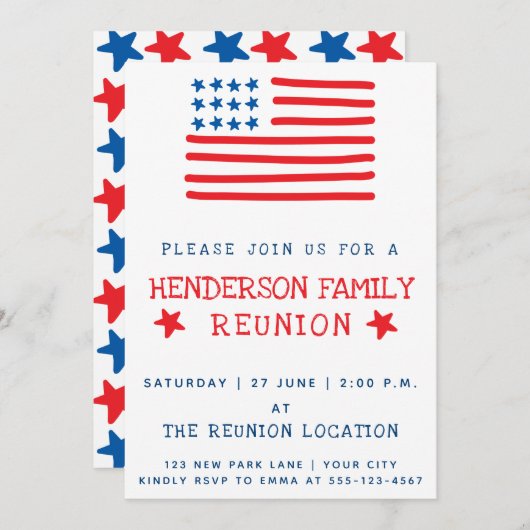 米国国旗 |ファミリ懇親会招待状 招待状 (正面/裏面)