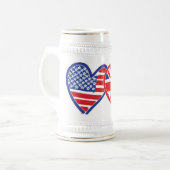 米国国旗/ユニオンジャック国旗のハート ビールジョッキ (正面左)